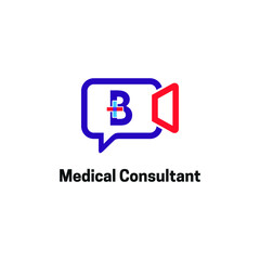 Fototapeta premium Letter B with chat, video, medical cross icon for Health online consultant logo vector concept
