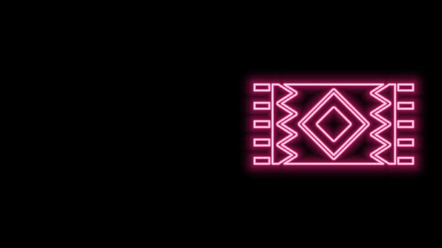 Glowing neon line Mexican carpet icon isolated on black background. 4K Video motion graphic animation