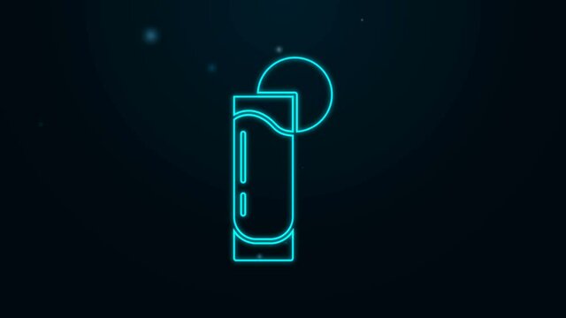Glowing neon line Tequila glass with lemon icon isolated on black background. Mexican alcohol drink. 4K Video motion graphic animation