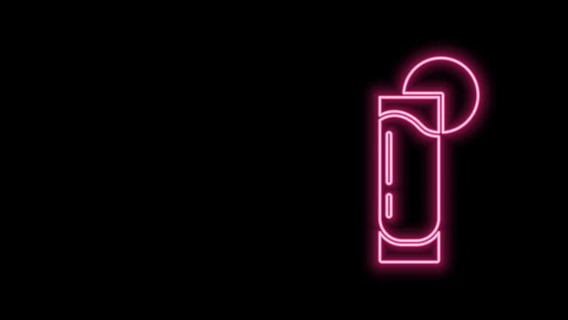 Glowing neon line Tequila glass with lemon icon isolated on black background. Mexican alcohol drink. 4K Video motion graphic animation