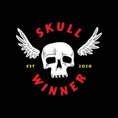 skull head with wings on the side bones logo. vector illustration. t shirt design