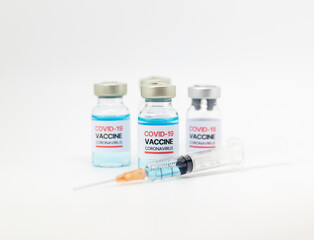 Vaccine and syringe injection. It use for prevention,immunization and treatment from corona virus infection(novel coronavirus disease 2019,COVID-19,nCoV 2019). Medicine infectious concept
