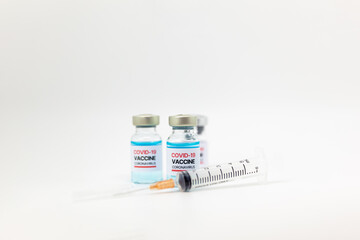 Vaccine and syringe injection. It use for prevention,immunization and treatment from corona virus infection(novel coronavirus disease 2019,COVID-19,nCoV 2019). Medicine infectious concept
