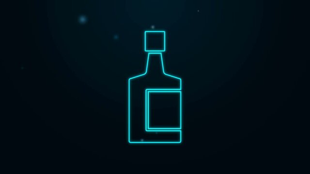 Glowing neon line Tequila bottle icon isolated on black background. Mexican alcohol drink. 4K Video motion graphic animation