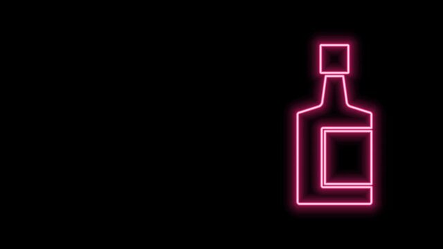 Glowing neon line Tequila bottle icon isolated on black background. Mexican alcohol drink. 4K Video motion graphic animation