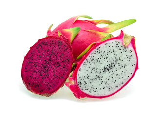 Ripe dragon fruit with slice isolate on white background.