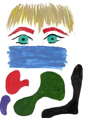 Masked man, from below multicolored viruses