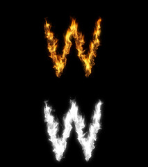 3D illustration of the letter w on fire with alpha layer