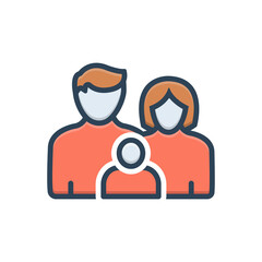 Color illustration icon for family with baby 