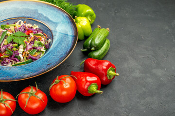 front view fresh cabbage salad with greens and vegetables on dark background health salad meal food ripe