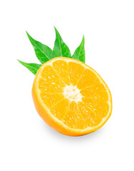 Orange fruit cut in half on a white background