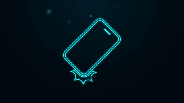 Glowing neon line Shockproof mobile phone icon isolated on black background. 4K Video motion graphic animation