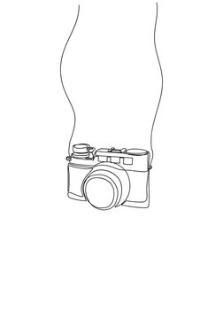 Hand drawn One line drawing of camera linear style.