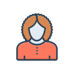 Color illustration icon for curly hair woman