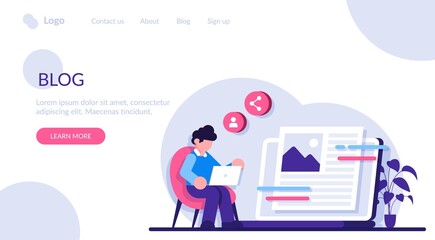 Blog flat concept vector. Social media platform, influencer, personal brand promotion. recent stories and post, attract followers and subscriptions, viral content. Modern illustration.