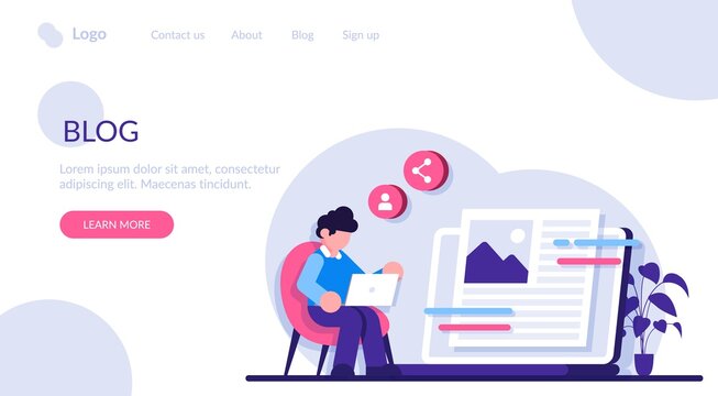 Blog flat concept vector. Social media platform, influencer, personal brand promotion. recent stories and post, attract followers and subscriptions, viral content. Modern illustration.
