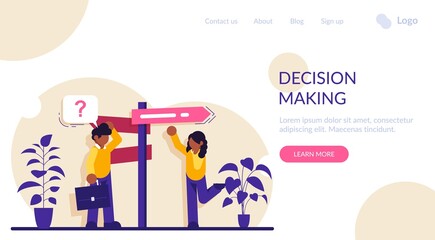 Decision making flat concept vector. Rational approach, business management. Problem solving skill, leadership, decision-making framework, tree analysis. Modern illustration.
