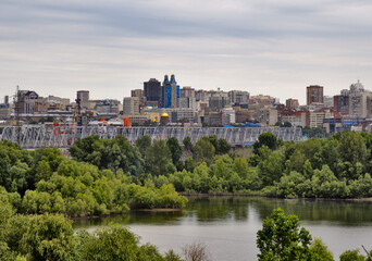 Fototapeta na wymiar Panorama of the city of Novosibirsk - the capital of Siberia. Houses on the horizon