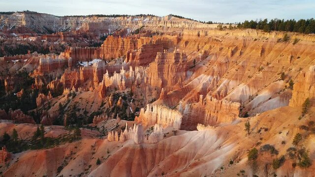 Bryce Canyon National Park, Sunrise filmed with a drone, flight over Bryce Canyon, with amazing orange colors, best part of Bryce