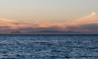 Fototapeta premium Beautiful Channel Islands vista at sunset on a very clear winter day, Ventura County, Southern California