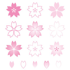 シンプルで可愛い桜のアイコンイラスト　バリエーション　セット