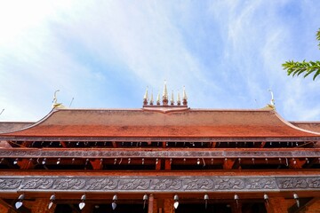 Buddhitse  temple roof and blue sky