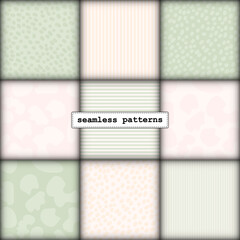 seamless pattern minimalist set in delicate complementary pastel olive green and beige colors. simple patterns for printing packaging wrapping banners textiles fabrics