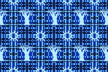 African fabric – Textured Baobabs trees and suns – Blue color