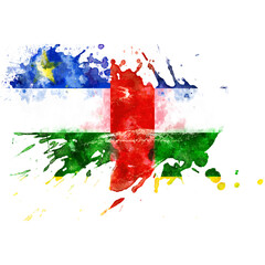 Central African Republic flag watercolor. CAR flag in the form of splashes isolated on white background.