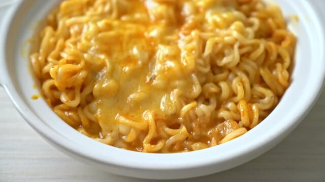 Spicy Instant Noodle Bowl With Mozzarella Cheese