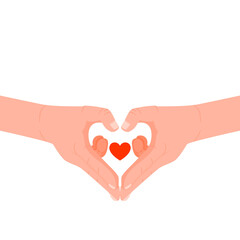 Fototapeta premium Hands folded in the shape of a heart. Card for Valentine's Day.