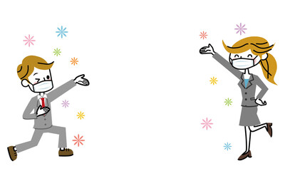 マスクをしたビジネスマンとビジネスウーマン