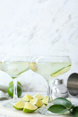 Glasses of fresh martini on table