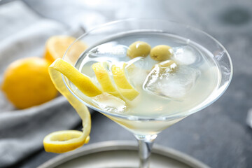 Glass of fresh martini on table