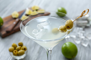 Glass of fresh martini on table