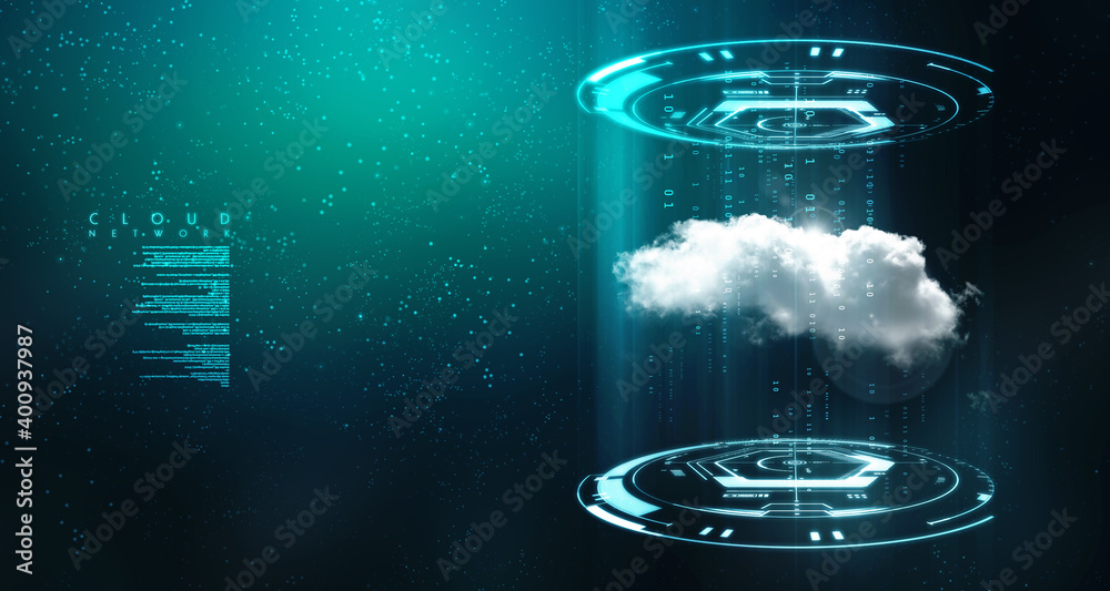 Poster cloud network in abstract technology background. cloud networking concept