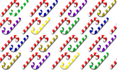 Candy cane and lollipop seamless christmas pattern on white background. Happy New Year and Merry Xmas background.
