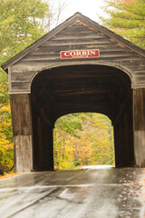 Approach to the Corbin covered bridge in Newport, New Hampshire.