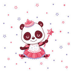 Little panda ballerina. Cartoon vector illustration