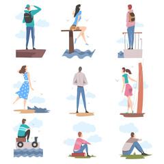 People Characters Looking Ahead as into Bright Future Vector Illustration Set