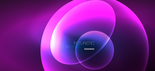 Neon ellipses abstract backgrounds. Shiny bright round shapes glowing in the dark. Vector futuristic illustrations for covers, banners, flyers and posters and other