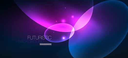 Neon ellipses abstract backgrounds. Shiny bright round shapes glowing in the dark. Vector futuristic illustrations for covers, banners, flyers and posters and other