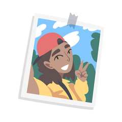 Happy Girl Face in Baseball Cap on Photographic Print or Selfie Picture Vector Illustration