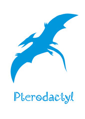 Pterodactyl Dinosaur Vector illustration silhouette. blue dinosaurs, kids dinosaur name prints blue, boys bedroom wall art, dino room, kids dinosaur posters.