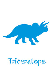 Triceratops Dinosaur Vector illustration silhouette. blue dinosaurs, kids dinosaur name prints blue, boys bedroom wall art, dino room, kids dinosaur posters.