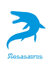 Mosasaur Dinosaur Vector illustration silhouette. blue dinosaurs, kids dinosaur name prints blue, boys bedroom wall art, dino room, kids dinosaur posters.