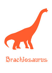 Brachiosaur Dinosaur Vector illustration silhouette. orange dinosaurs, kids dinosaur name prints orange, boys bedroom wall art, dino room, kids dinosaur posters.