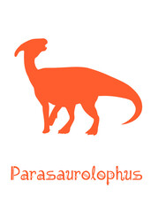 Parasaurolophus Dinosaur Vector illustration silhouette. orange dinosaurs, kids dinosaur name prints orange, boys bedroom wall art, dino room, kids dinosaur posters.