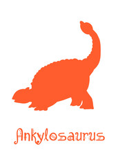Ankylosaur Dinosaur Vector illustration silhouette. orange dinosaurs, kids dinosaur name prints orange, boys bedroom wall art, dino room, kids dinosaur posters.