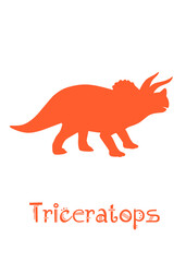 Triceratops Dinosaur Vector illustration silhouette. orange dinosaurs, kids dinosaur name prints orange, boys bedroom wall art, dino room, kids dinosaur posters.